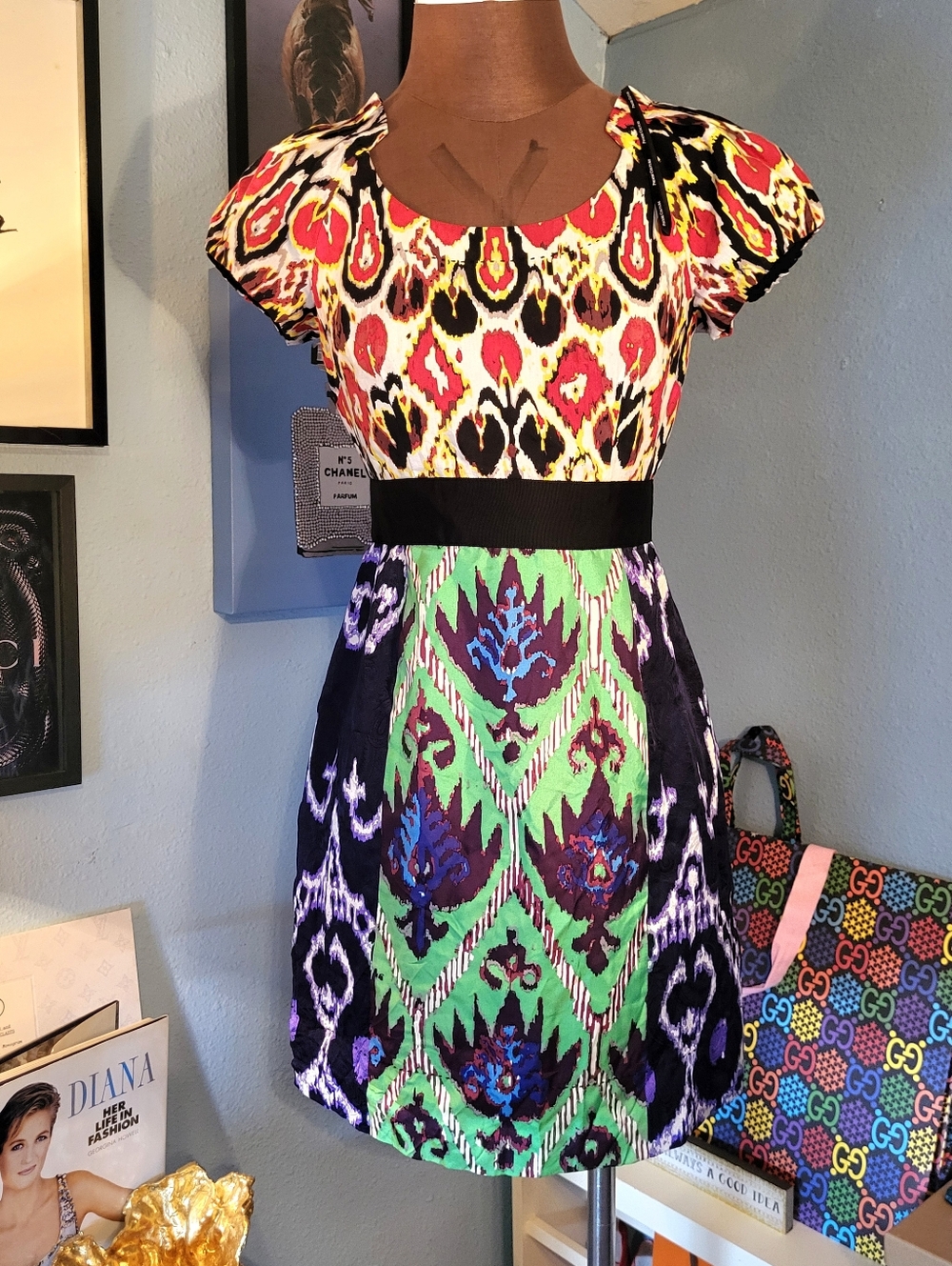 Phoebe Couture Multicolor Ikat Silk Dress